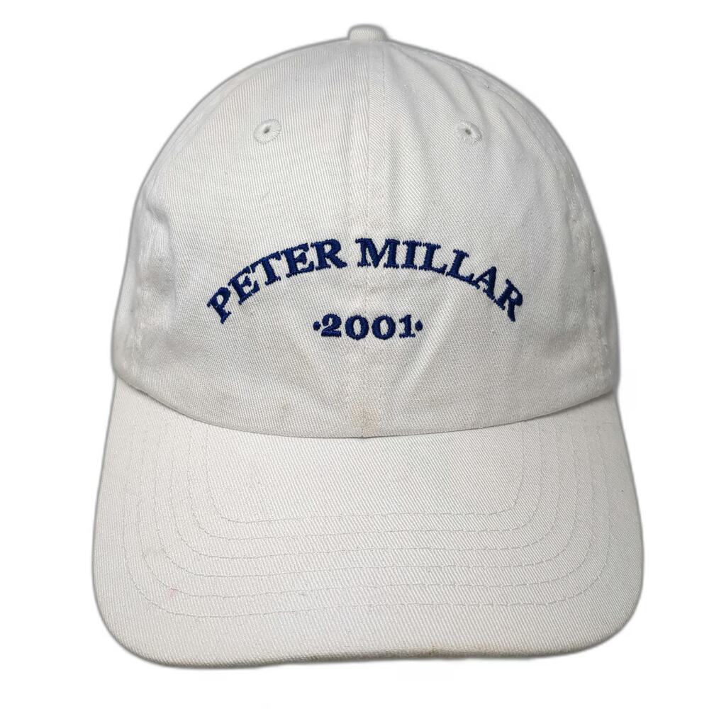 Peter Millar Baseball Cap White Vintage Y2K 2001 Logo Embroidered Slideback Hat